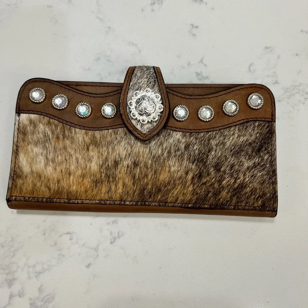 Brown Leather Wallet with Silver Accents